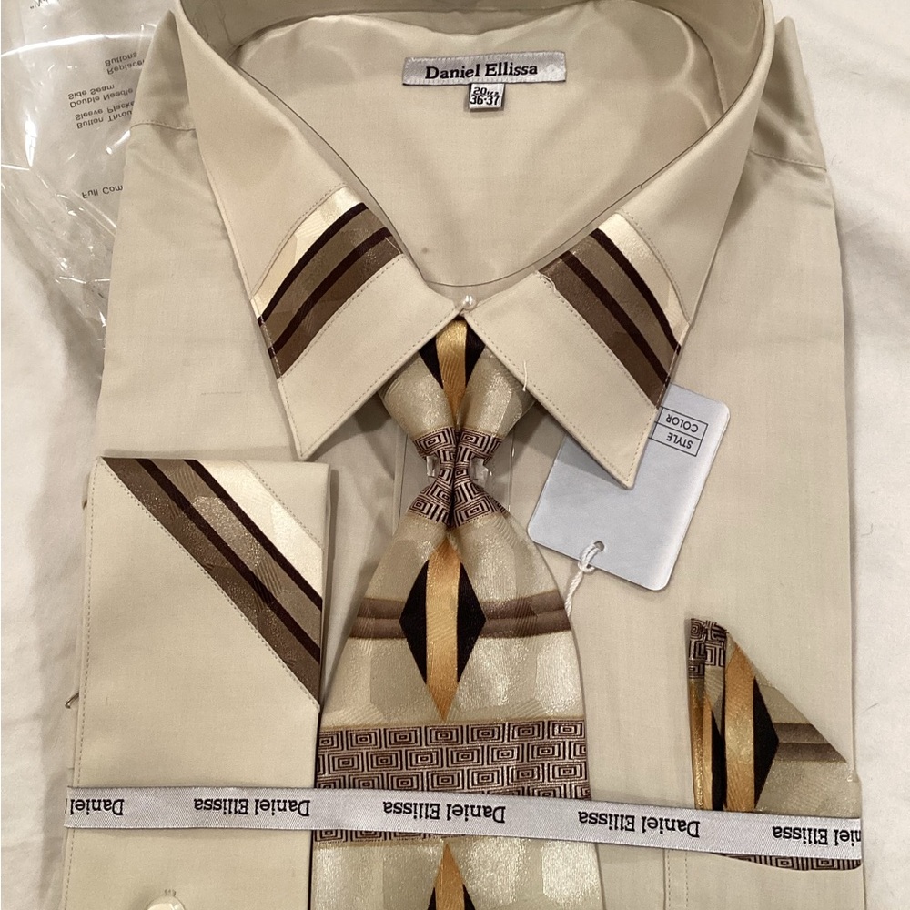Daniel Ellissa Men's Beige Dress Shirt with matching necktie